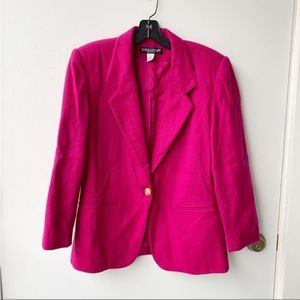 Savannah Vintage Wool Hot Pink Blazer with Gold Button Size 8 Petite